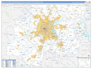 Nashville-Davidson–Murfreesboro–Franklin Metro Area Business Reference style ZIP Code wall map