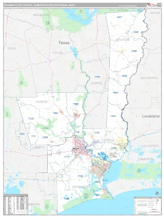Beaumont-Port Arthur Metro Area Classic style ZIP Code wall map