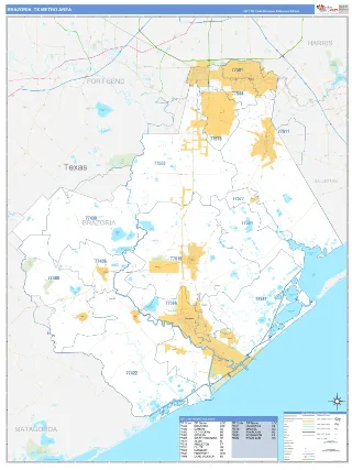 Brazoria Metro Area Business Reference style ZIP Code wall map