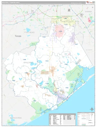 Brazoria Metro Area Classic style ZIP Code wall map