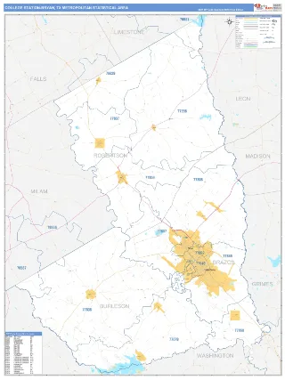College Station-Bryan Metro Area Business Reference style ZIP Code wall map