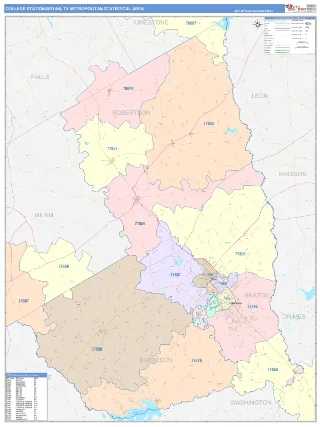 College Station-Bryan Metro Area ColorCast style ZIP Code wall map