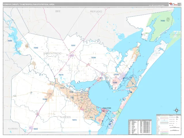 Corpus Christi Metro Area ZIP Code Wall Map, Classic style