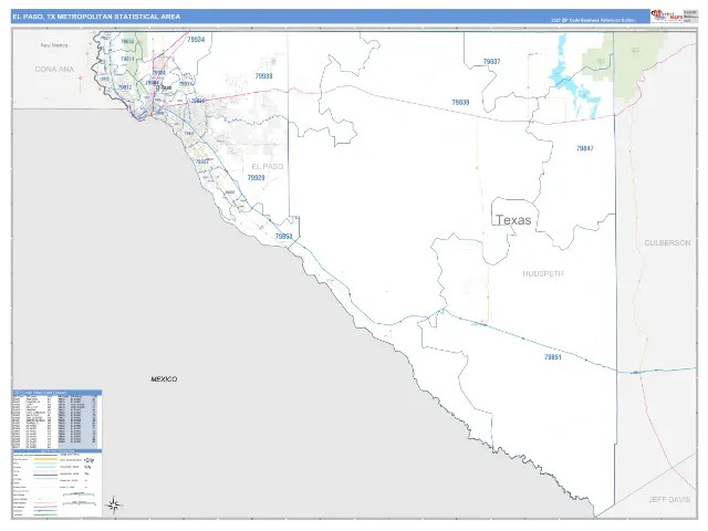 El Paso Metro Area ZIP Code Wall Map, Business Reference style