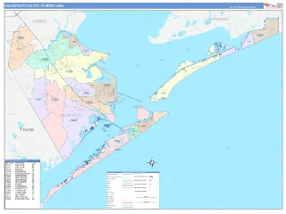 Galveston-Texas City Metro Area ColorCast style ZIP Code wall map