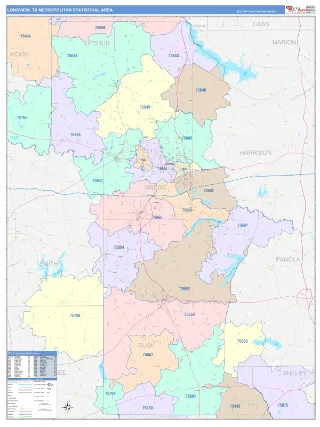 Longview Metro Area ColorCast style ZIP Code wall map
