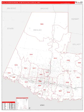 McAllen-Edinburg-Mission Metro Area RedLine style ZIP Code wall map