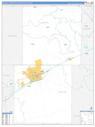 Midland Metro Area Business Reference style ZIP Code wall map