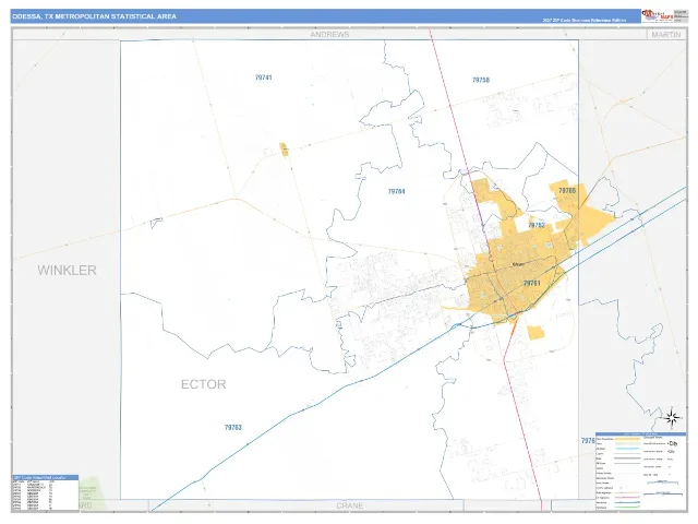 Odessa Metro Area ZIP Code Wall Map, Business Reference style