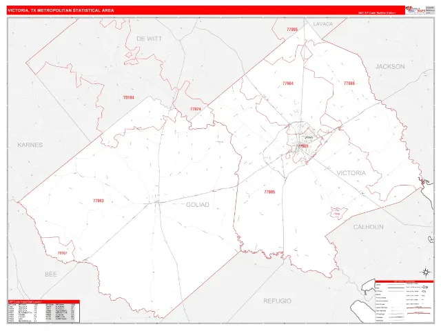 Victoria Metro Area ZIP Code Wall Map, RedLine style