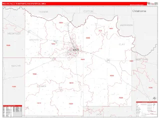 Wichita Falls Metro Area RedLine style ZIP Code wall map