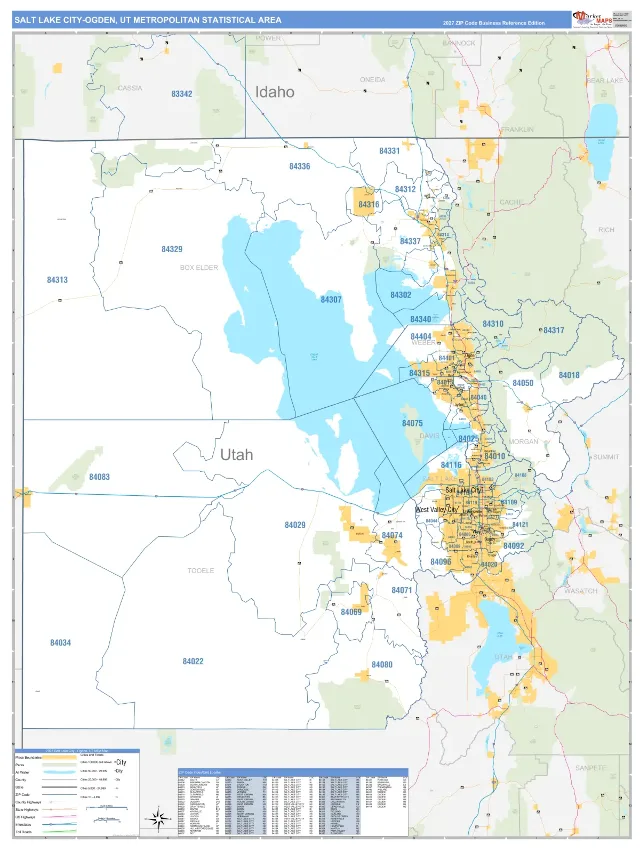 Salt Lake City Metro Area ZIP Code Wall Map, Business Reference style