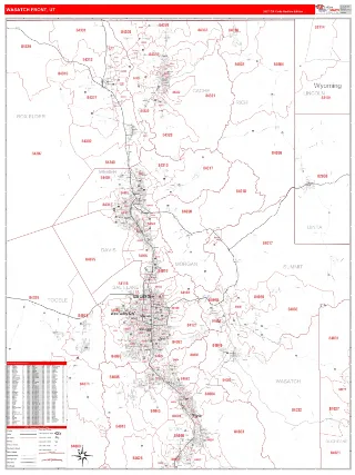 Wasatch Front Metro Area RedLine style ZIP Code wall map