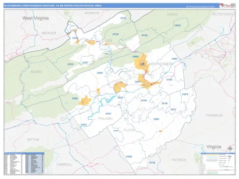 Blacksburg-Christiansburg-Radford metro area map