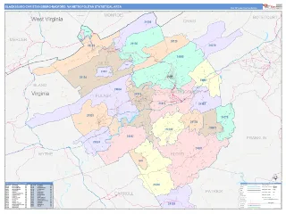 Blacksburg-Christiansburg-Radford Metro Area ColorCast style ZIP Code wall map
