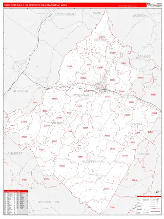 Charlottesville Metro Area RedLine style ZIP Code wall map