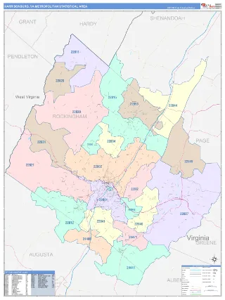 Harrisonburg Metro Area ColorCast style ZIP Code wall map