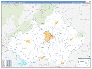 Lynchburg Metro Area Business Reference style ZIP Code wall map