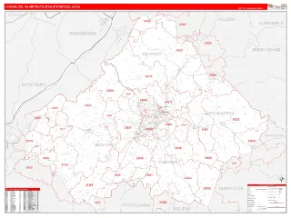 Lynchburg Metro Area RedLine style ZIP Code wall map