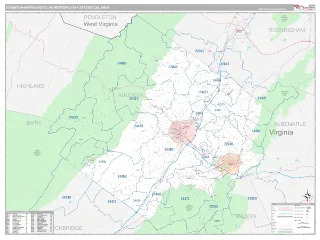 Staunton-Waynesboro Metro Area Classic style ZIP Code wall map