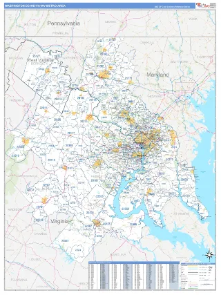 Washington Metro Area Business Reference style ZIP Code wall map