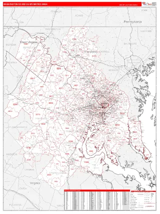Washington Metro Area RedLine style ZIP Code wall map