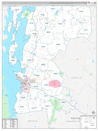 Burlington-South Burlington Metro Area Classic style ZIP Code wall map