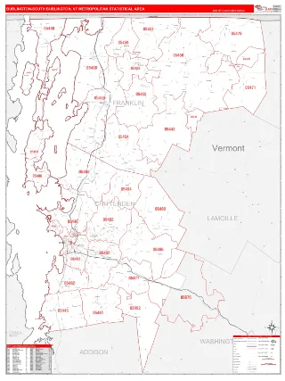 Burlington-South Burlington Metro Area RedLine style ZIP Code wall map