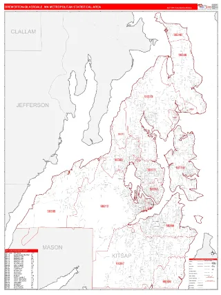 Bremerton-Silverdale Metro Area RedLine style ZIP Code wall map