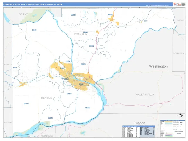 Kennewick-Richland Metro Area ZIP Code Wall Map, Business Reference style