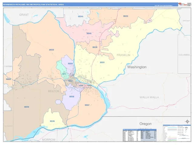 Kennewick-Richland Metro Area ZIP Code Wall Map, ColorCast style