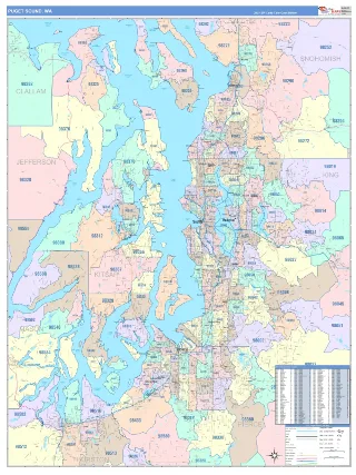 Puget Sound Metro Area ColorCast style ZIP Code wall map