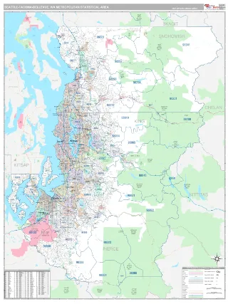 Seattle-Tacoma-Bellevue Metro Area Classic style ZIP Code wall map