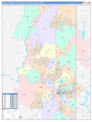 Spokane-Spokane Valley Metro Area ColorCast style ZIP Code wall map