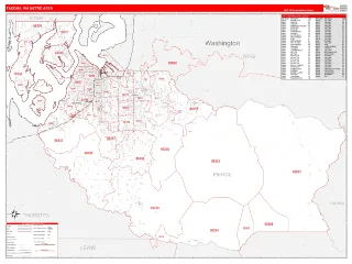 Tacoma Metro Area RedLine style ZIP Code wall map