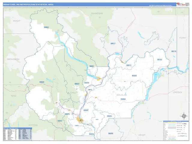 Wenatchee Metro Area ZIP Code Wall Map, Business Reference style