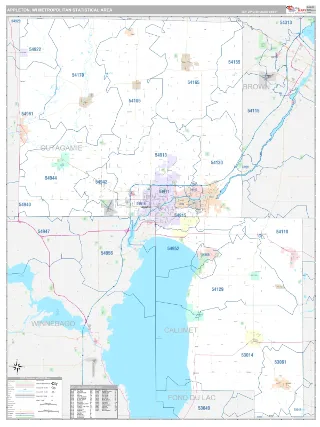 Appleton Metro Area Classic style ZIP Code wall map