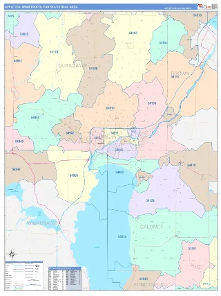 Appleton Metro Area ColorCast style ZIP Code wall map
