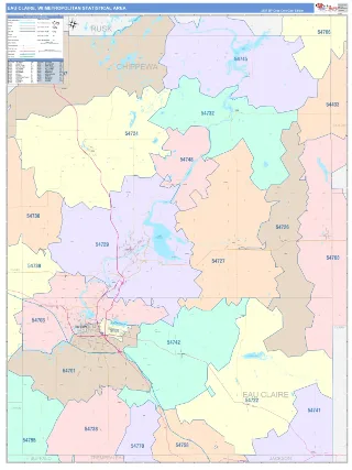 Eau Claire Metro Area ColorCast style ZIP Code wall map