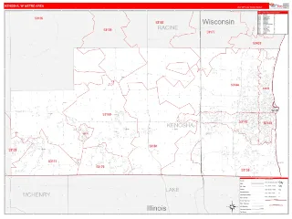 Kenosha Metro Area RedLine style ZIP Code wall map
