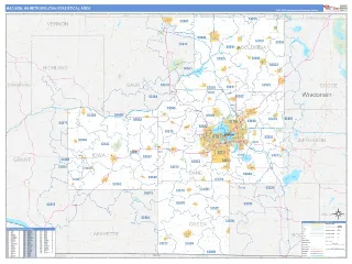 Madison Metro Area Business Reference style ZIP Code wall map