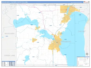 Oshkosh-Neenah Metro Area Business Reference style ZIP Code wall map