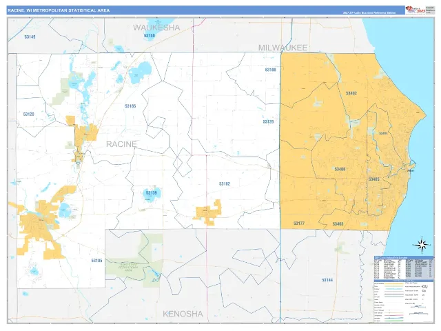 Racine Metro Area ZIP Code Wall Map, Business Reference style