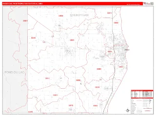 Sheboygan Metro Area RedLine style ZIP Code wall map