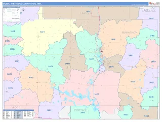 Wausau Metro Area ColorCast style ZIP Code wall map