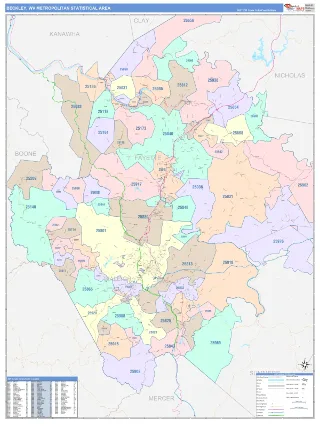 Beckley Metro Area ColorCast style ZIP Code wall map