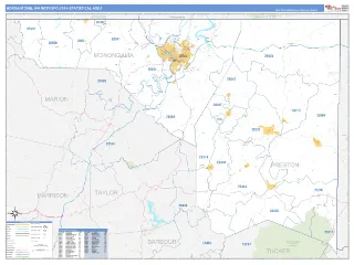 Morgantown Metro Area Business Reference style ZIP Code wall map