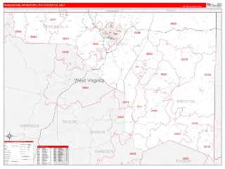 Morgantown Metro Area RedLine style ZIP Code wall map