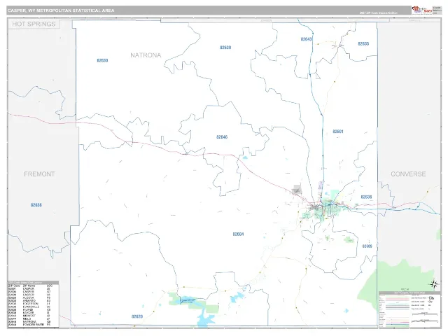 Casper Metro Area ZIP Code Wall Map, Classic style