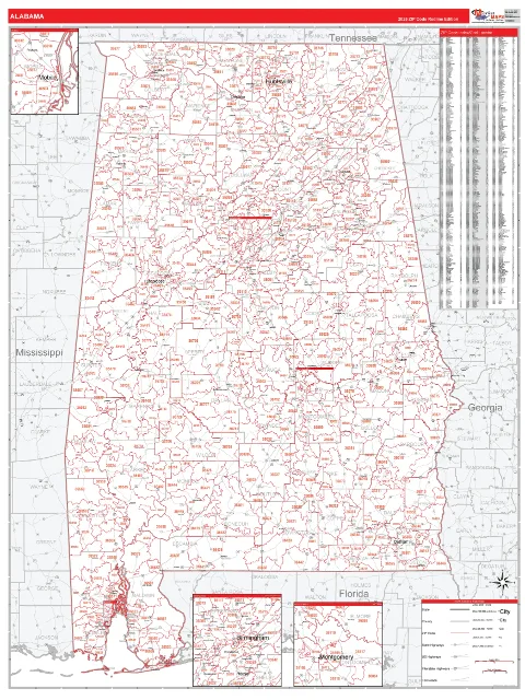 Alabama ZIP Code wall map in the RedLine Style